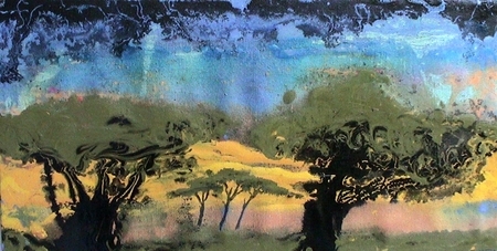 "African Landscape 8"x14" acrylic and enamel on canvas