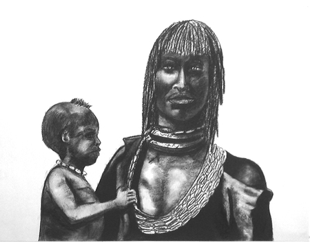 Hammer Woman and Child charcoal on paper 24"x36"