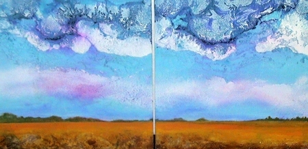 The Feild (tryptic) acrylic and enamel on two panels